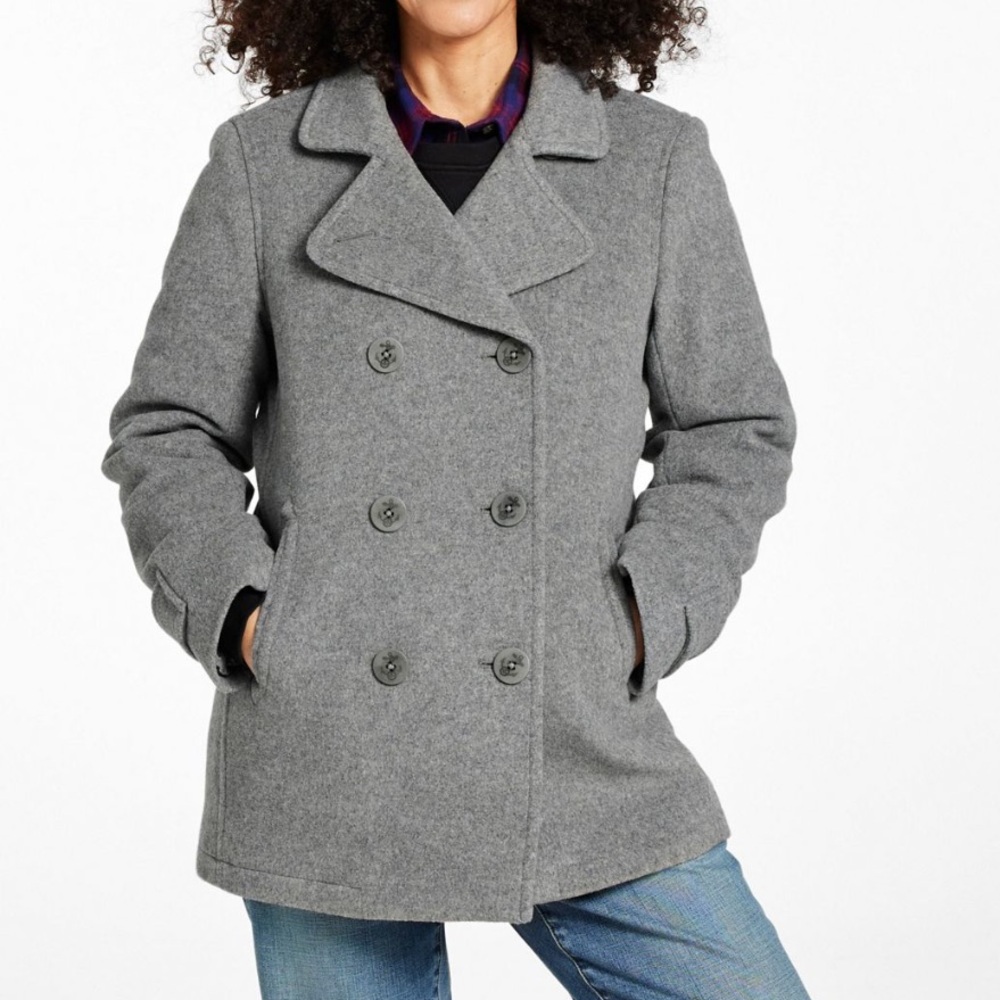LL Bean Classic Lambswool Peacoat In Light Gray Heather Woman’s Size 14